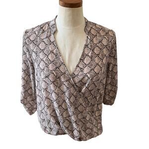 All in Favor snake animal print long sleeve faux wrap top XS